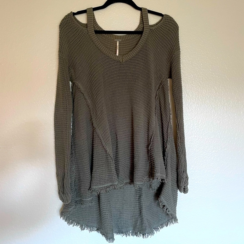 Free People Sweater- Olive green, cold shoulder top - Picture 1 of 3